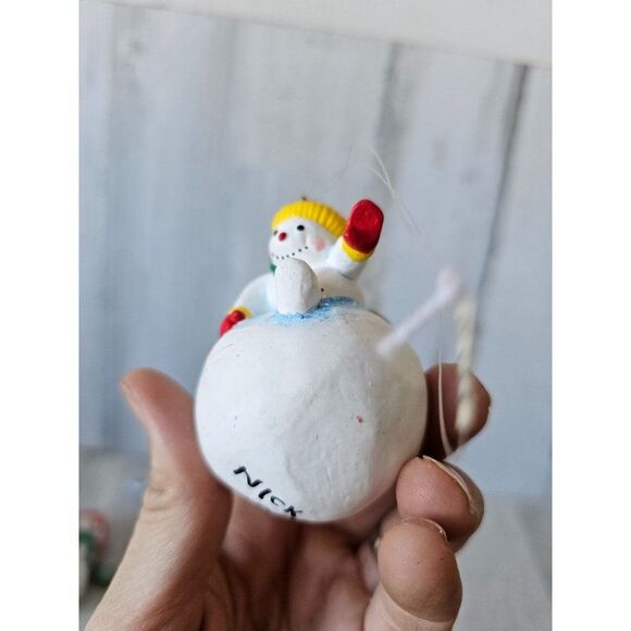 Snowman sparkle glitter Cardinal bird ornament snowball Xmas tree - Picture 15 of 16